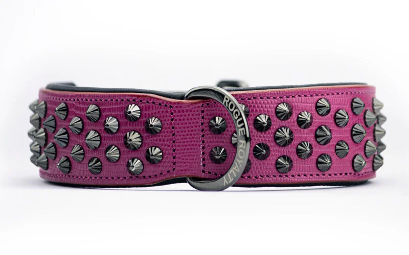 Hand Made Leather Dog Collar - Ruthless Pink & Black (Wide Fit)