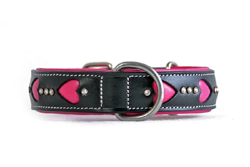 Hand Made Leather Dog Collar - Queen of Hearts (Regular Fit)