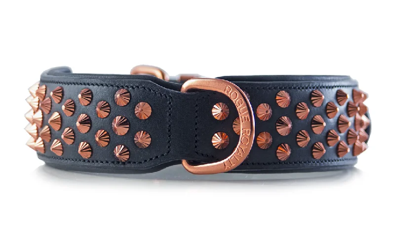 Hand Made Leather Dog Collar - Ruthless Black  & Rose Gold (Wide Fit)