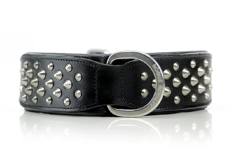 Hand Made Leather Dog Collar - Ruffneck Black & Chrome (Wide Fit)