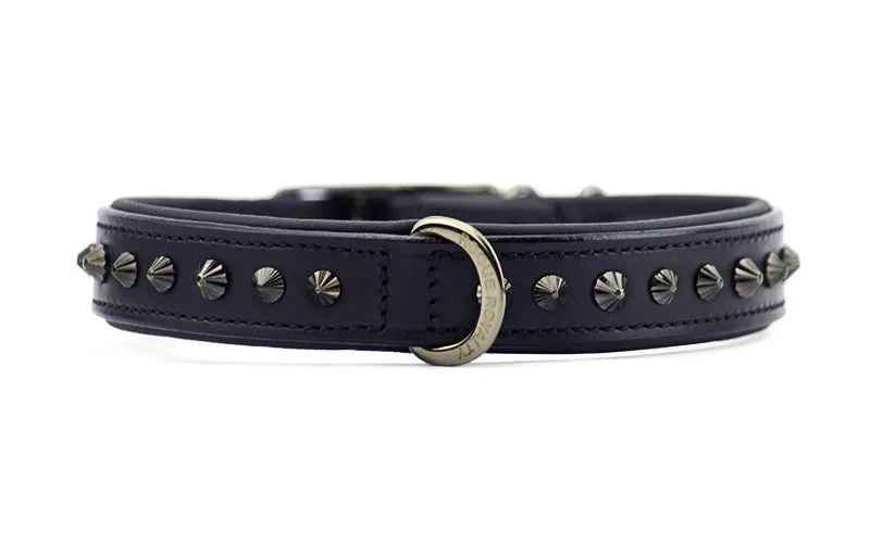 Hand Made Leather Dog Collar - Ruthless Black & Black (Slim Fit)