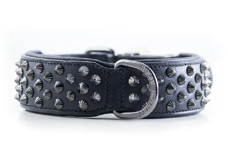 Hand Made Leather Dog Collar - Ruthless Black & Black (Wide Fit)