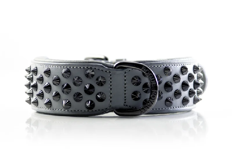 Hand Made Leather Dog Collar - Ruthless Grey & Black (Wide Fit)