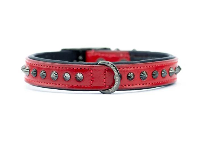 Hand Made Leather Dog Collar - Ruthless Red & Black (Slim Fit)