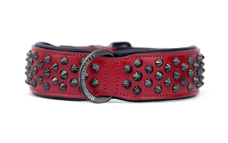 Hand Made Leather Dog Collar - Ruthless Red & Black (Wide Fit)