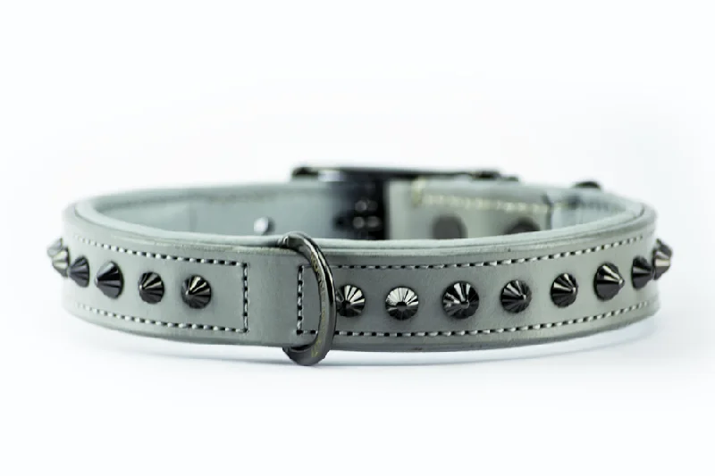 Hand Made Leather Dog Collar - Ruthless Grey & Black (Slim Fit)