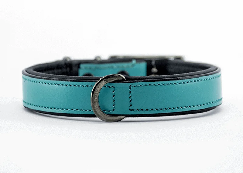 Hand Made Leather Dog Collar - CLASSIC TEAL (SLIMFIT)