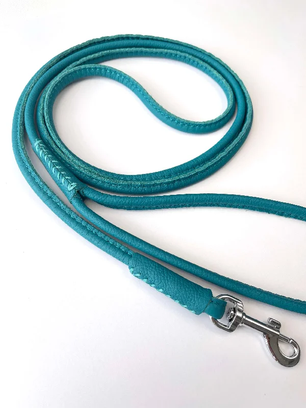 Teal Rolled Leather Dog Leash