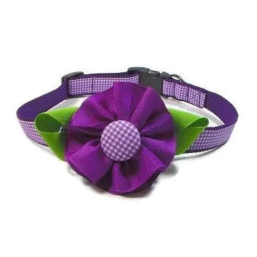 Dog Collar - Purple Gingham Flower - Extra Small