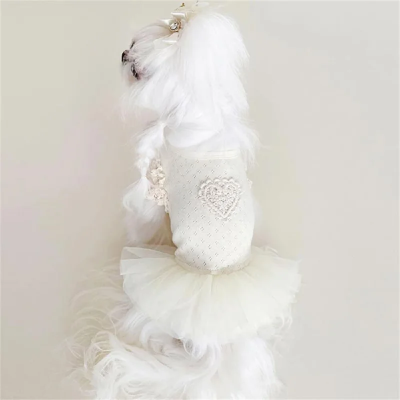 Elegant White Lace Dog Dress with Heart Accent - Perfect for Special Occasions