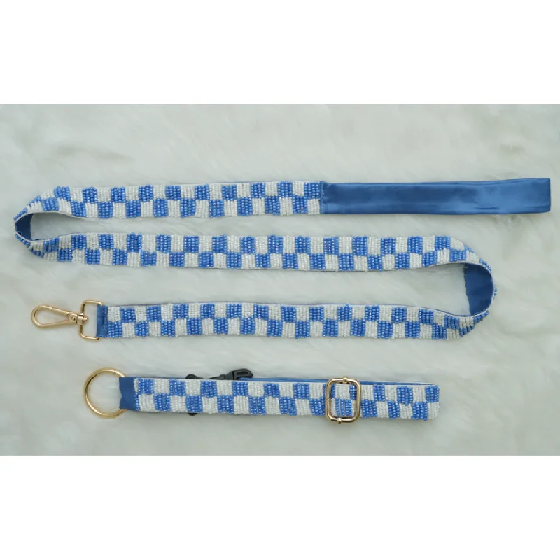 Floof & Co Checkered Leash & Collar (Blue & White)