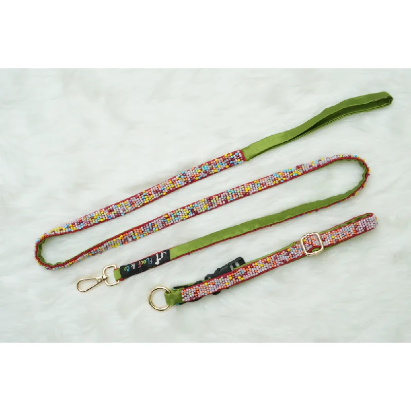 Floof & Co Sprinkles Leash & Collar (Green / Red)