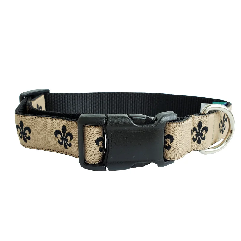 Gold & Black Fleur de Lis Dog Collar