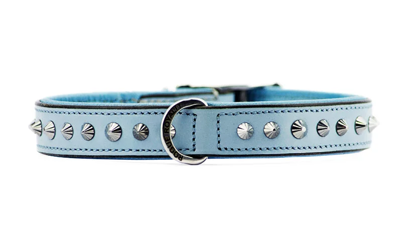 Hand Made Leather Dog Collar - Imperial Baby Blue & Chrome (Slimfit)