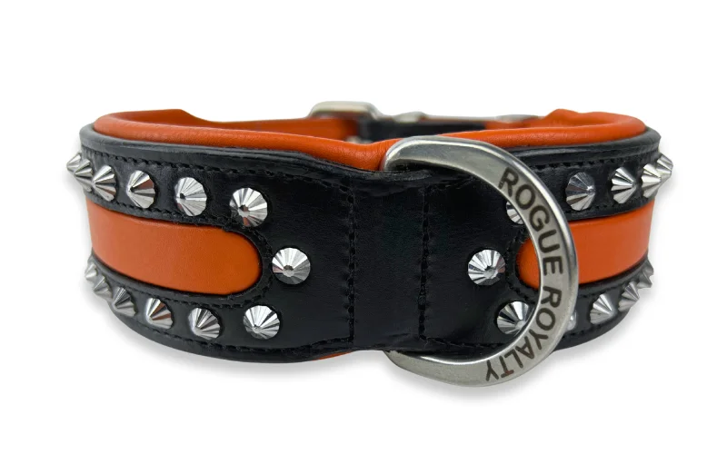 Hand Made Leather Dog Collar - Rogue Rider | Orange & Black