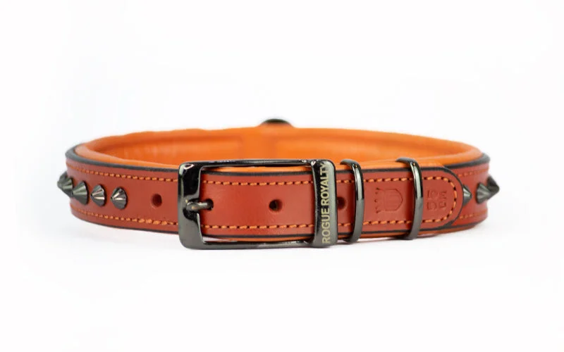 Hand Made Leather Dog Collar - Ruthless Orange & Black (Slim Fit)