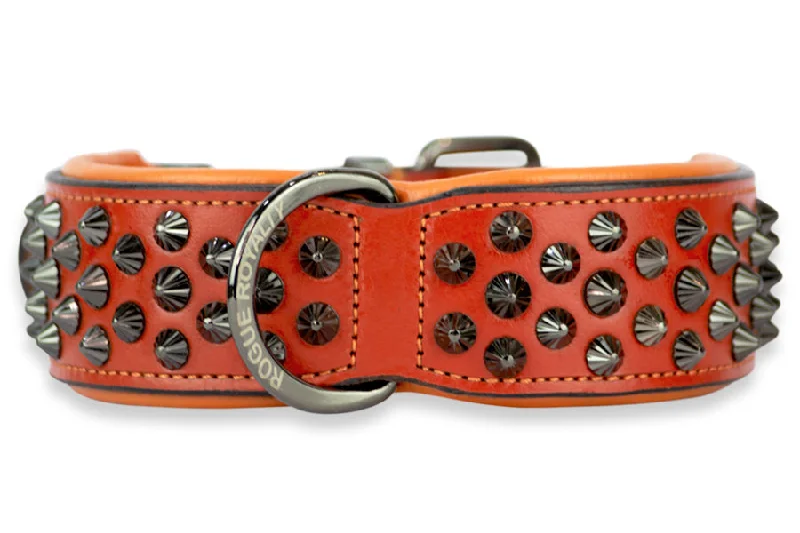 Hand Made Leather Dog Collar - Ruthless Orange & Black (Wide Fit)