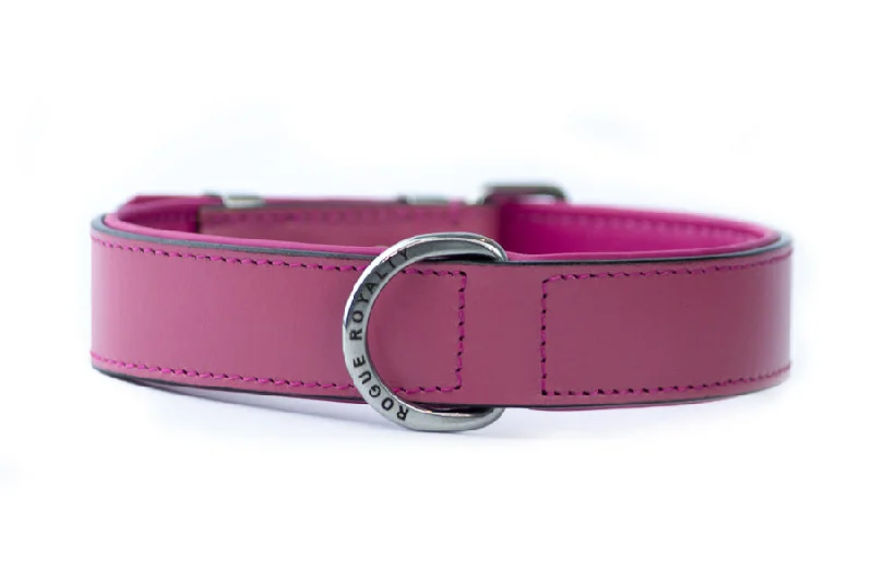 Handmade Leather Dog Collar Classic Pink & Chrome (Regular Fit) - On Sale