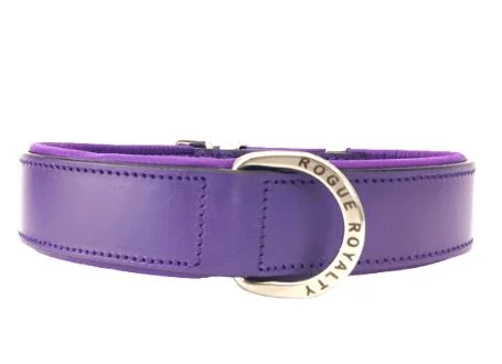 Handmade Leather Dog Collar Classic Purple & Chrome (Regular Fit)