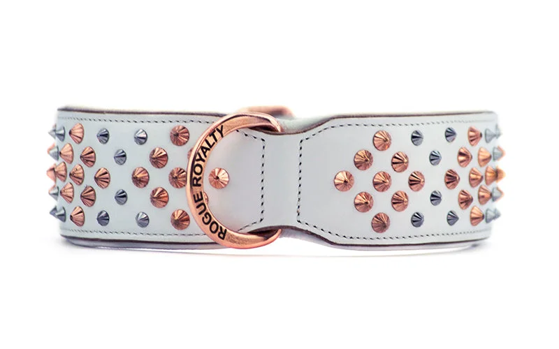 Hand Made Leather Dog Collar - ICED OUT ROSE GOLD (Wide Fit)