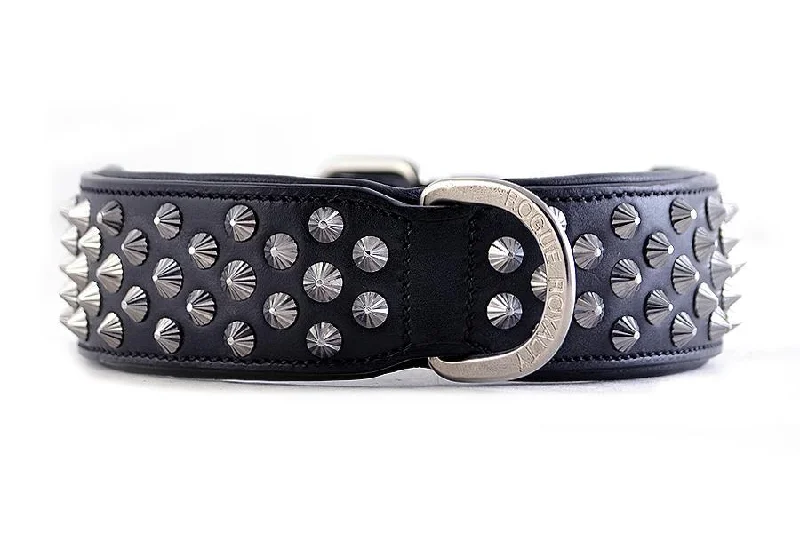 Hand Made Leather Dog Collar - Imperial Black & Chrome (Wide Fit)