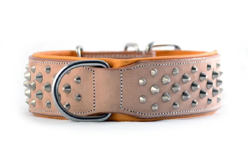 Hand Made Leather Dog Collar - Buckskin Rogue "RuffNeck" Studded (Wide Fit)