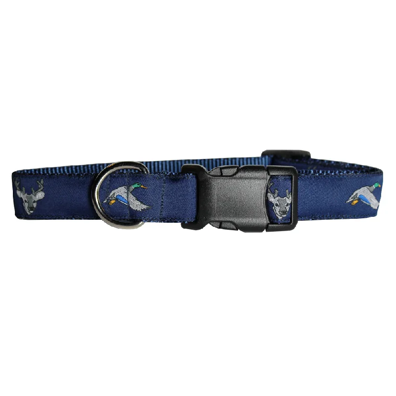 Midnight Navy Ducks and Bucks Dog Collar