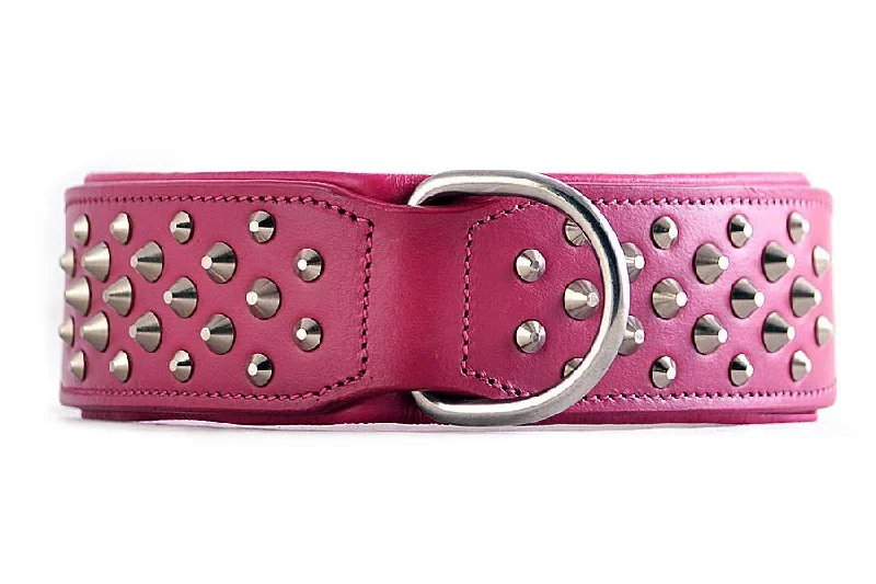 Hand Made Leather Dog Collar - RuffNeck Pink & Chrome (Wide Fit)