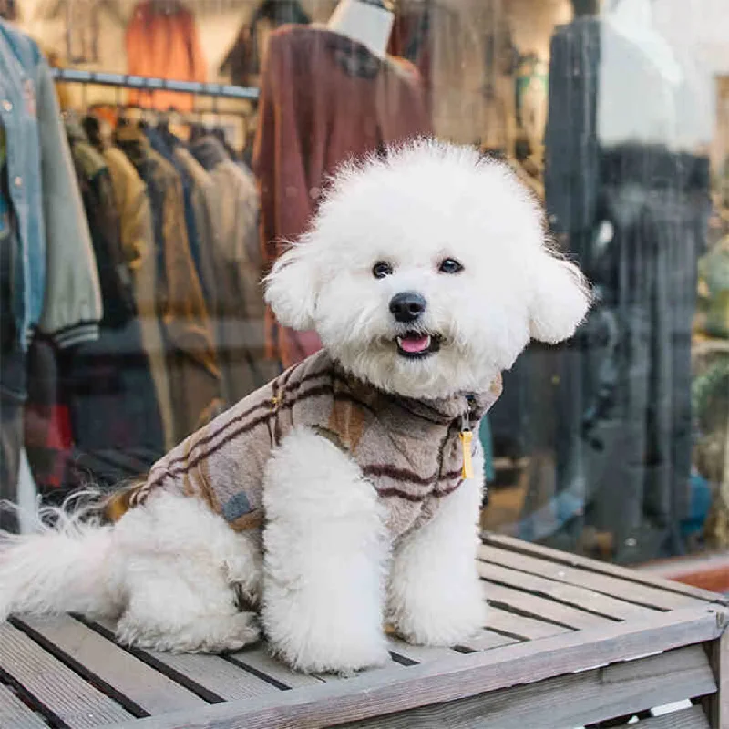 Plaid Skin-Friendly Fleece Embroidery with Leash Opening Dog Jacket