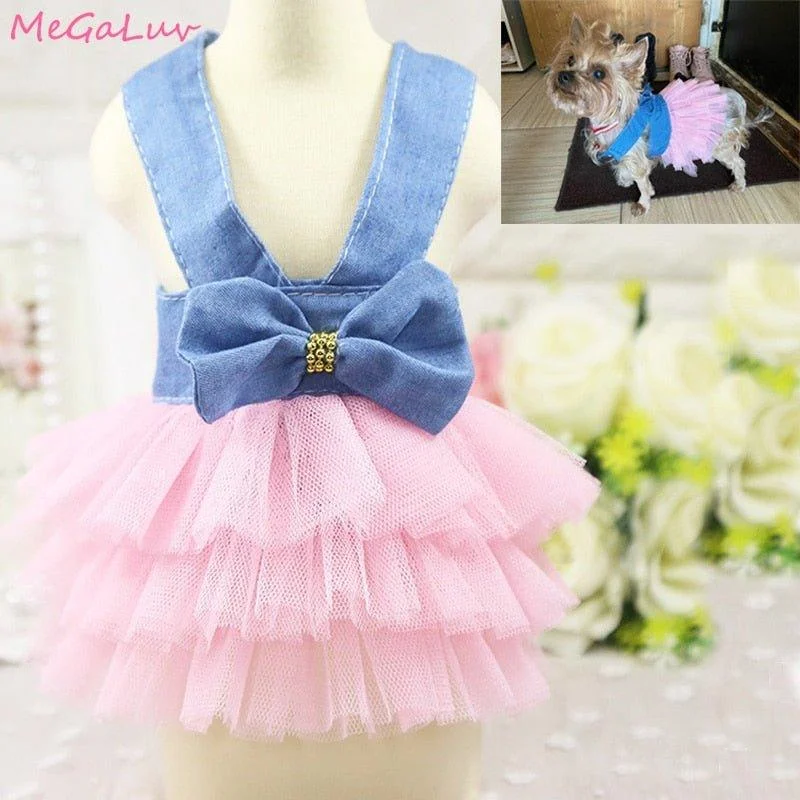 Puppy Pet Dogs Clothes Summer Dog Costume Sling Sweetly Princess Dress Teddy Party Birthday Decor Bow Knot Dress For Small Dog