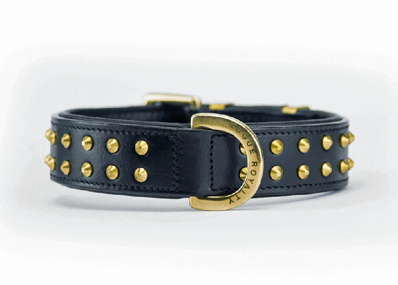 Hand Made Leather Dog Collar- RuffNeck Black & Brass (Regular Fit)