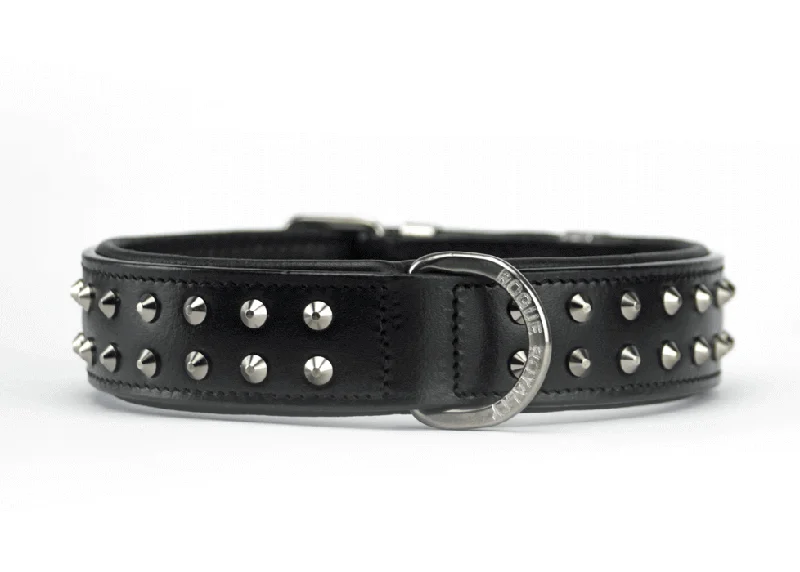 Hand Made Leather Dog Collar- RuffNeck Black & Chrome (Regular Fit)