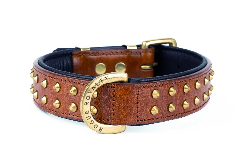 Hand Made Leather Dog Collar- RuffNeck Brown & Brass (Regular Fit)