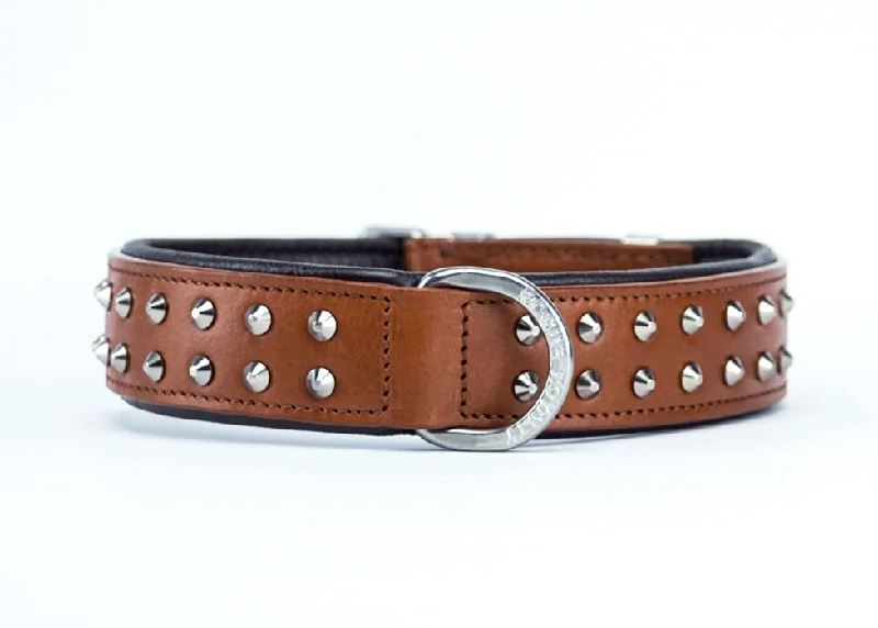 Hand Made Leather Dog Collar- RuffNeck Brown & Chrome (Regular Fit)