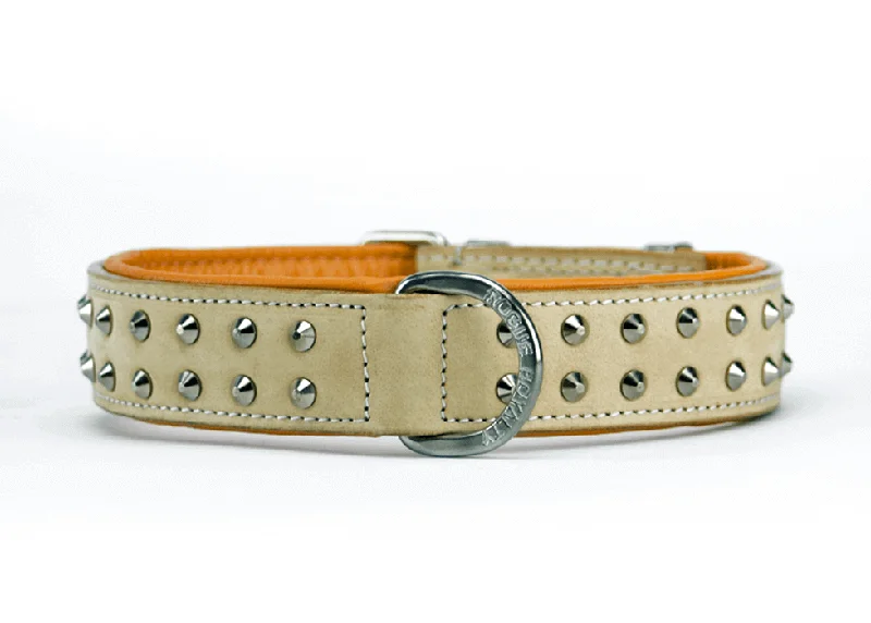 Hand Made Leather Dog Collar- RuffNeck Buckskin & Chrome (Regular Fit)