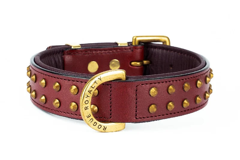 Hand Made Leather Dog Collar- RuffNeck Cherry & Brass (Regular Fit)