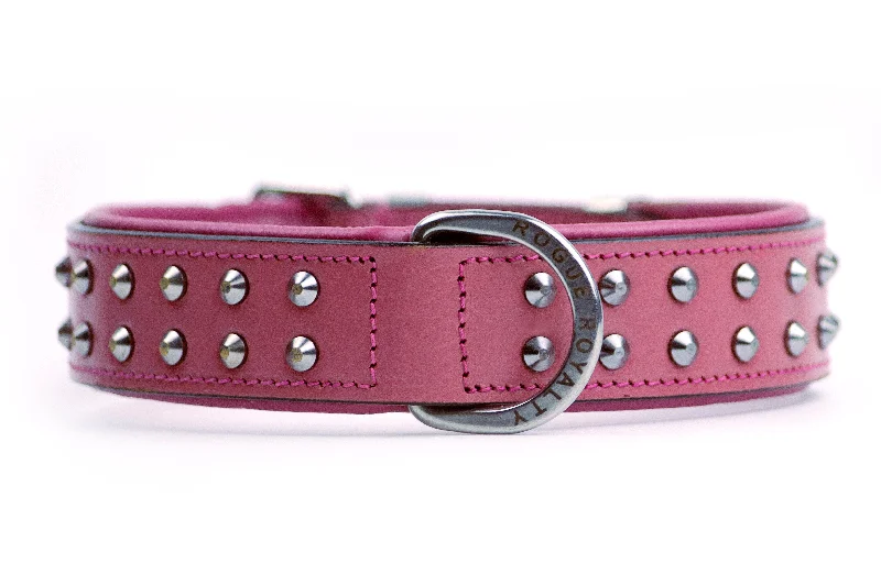 Hand Made Leather Dog Collar- RuffNeck Pink & Chrome (Regular Fit)