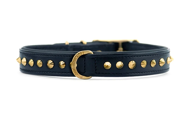 Hand Made Leather Dog Collar - Ruthless Black & Brass (Slim Fit)