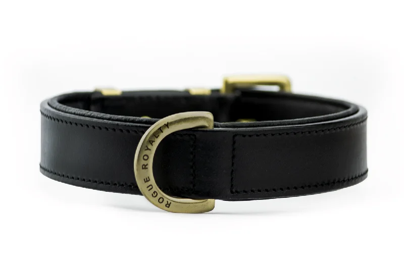 Hand Made Leather Dog Collar- Classic  Black & Brass (Regular Fit)