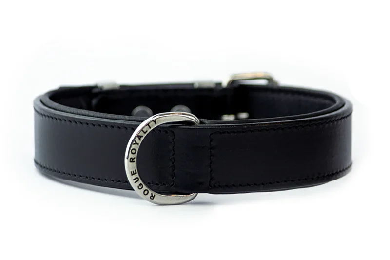 Hand Made Leather Dog Collar Black & Chrome Classic (Regular Fit)