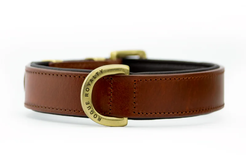 Leather Dog Collar- Classic Brown & Brass (Regular Fit)