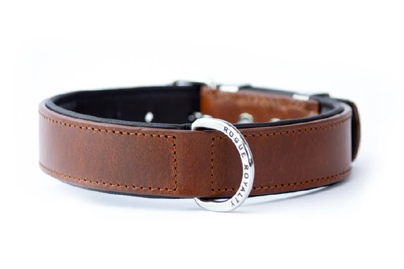 Hand Made Leather Dog Collar- Classic Brown & Chrome (Regular Fit)