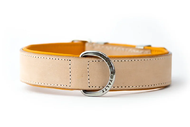 Hand Made Leather Dog Collar- Classic Buckskin & Chrome (Regular Fit)