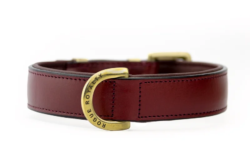 Hand Made Leather Dog Collar Classic Cherry & Brass (Regular Fit)