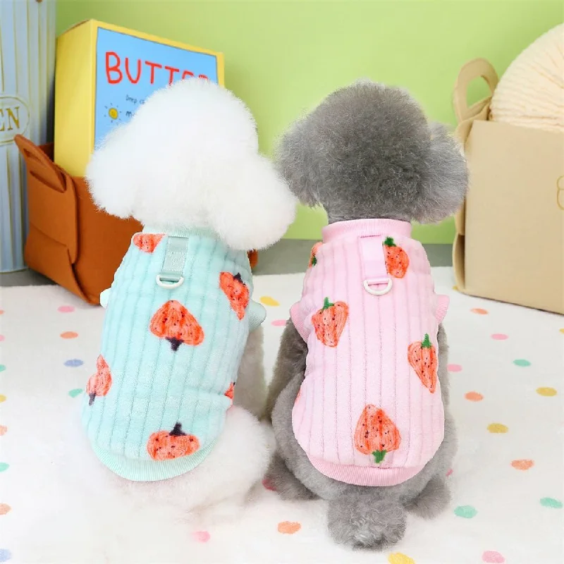 Strawberry Print Fleece Dog Sweater – Soft and Stylish for Everyday Wear