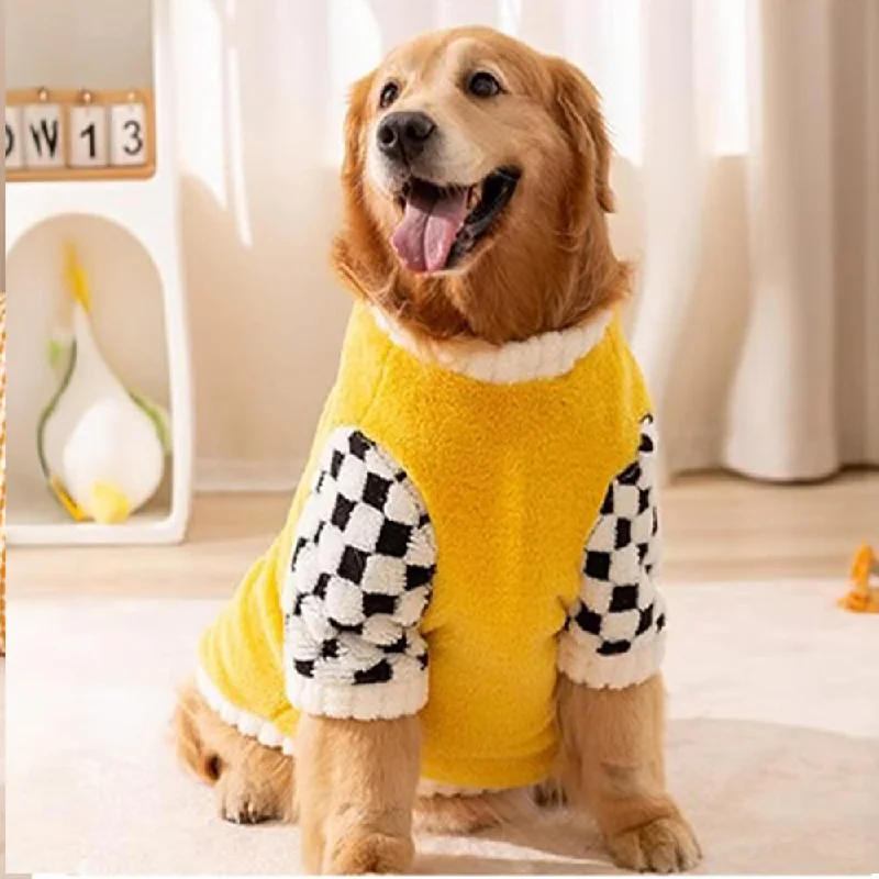 Stylish Chessboard Warm Plush Dog Jacket Coat