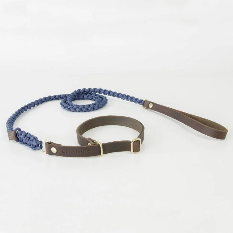 Touch of Leather Retriever Dog Leash - Navy