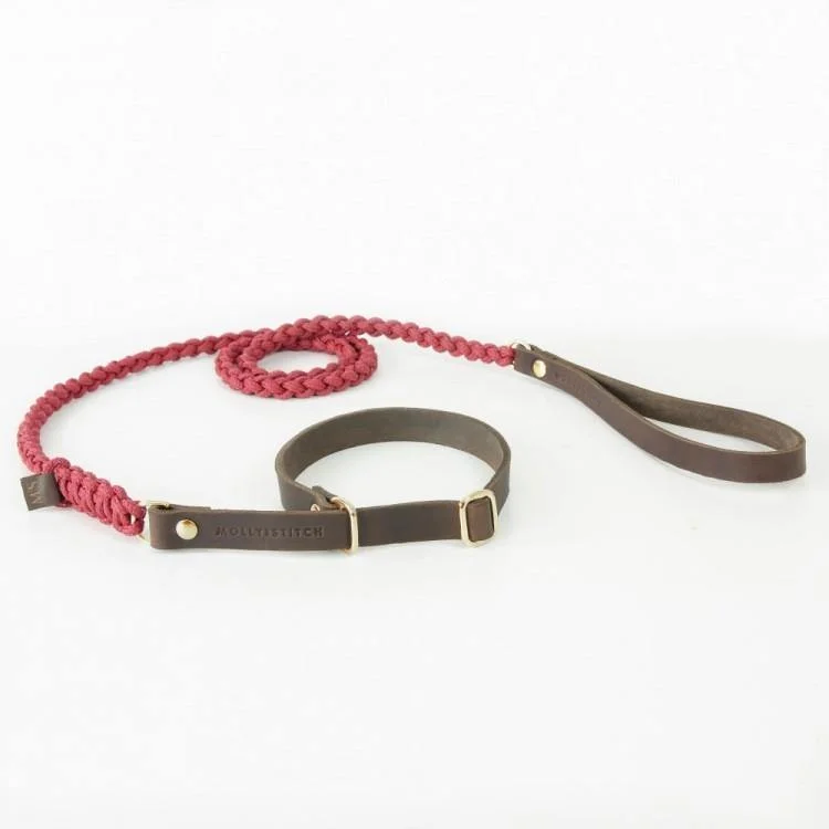 Touch of Leather Retriever Dog Leash - Redwine