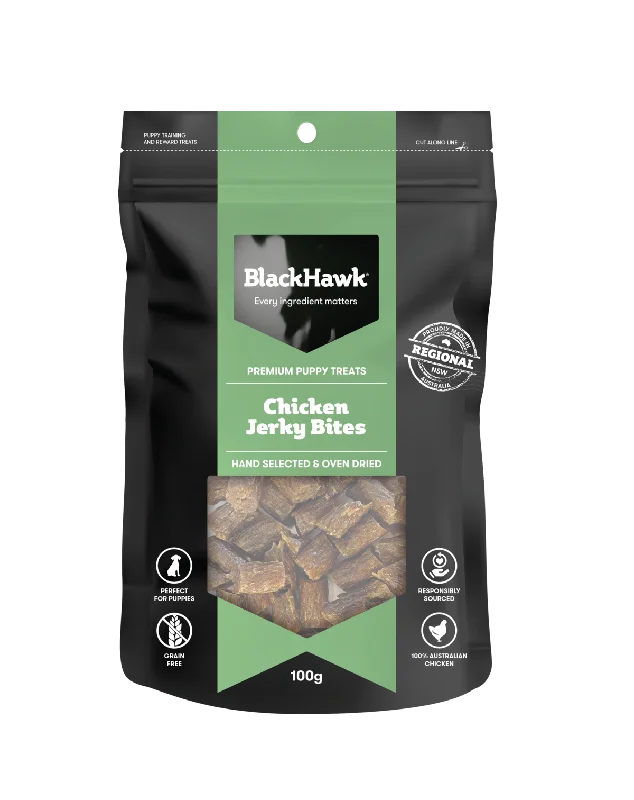 Black Hawk Chicken Jerky Bites for Puppies Dog Treats 100g