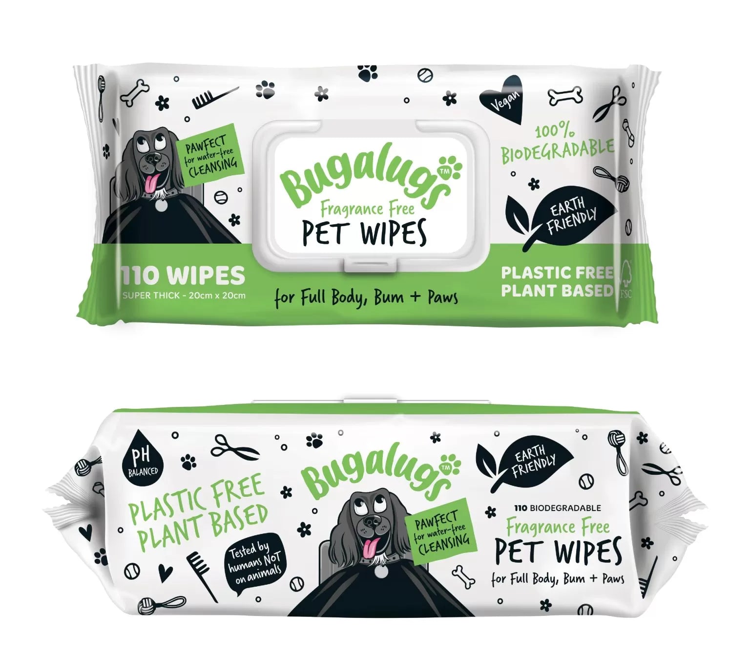 Bugalugs Biodegradable Fragrance Free Pet Wipes 50gsm